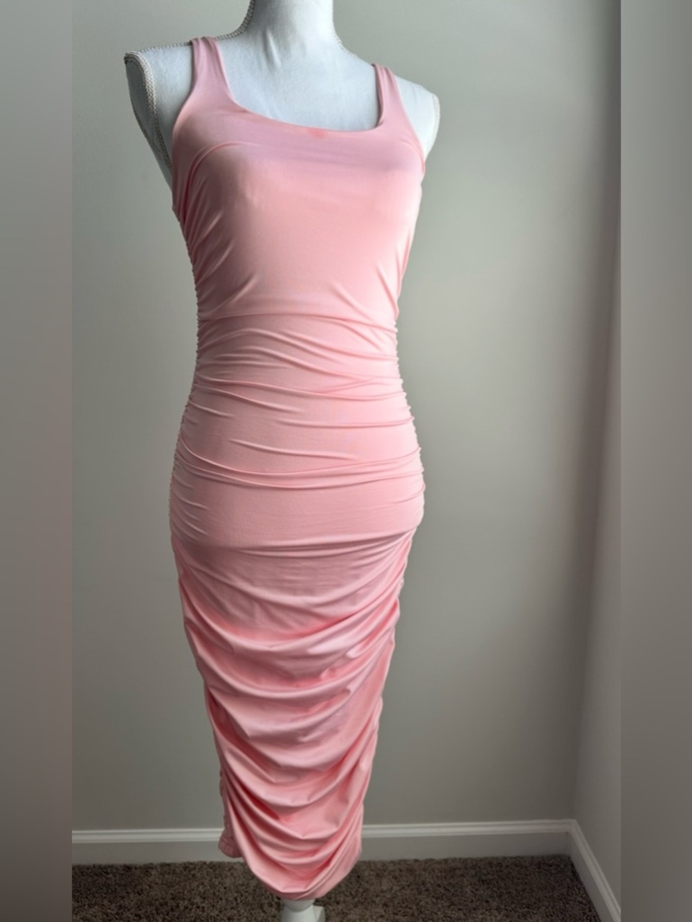 Pink Ruched Tank Dress